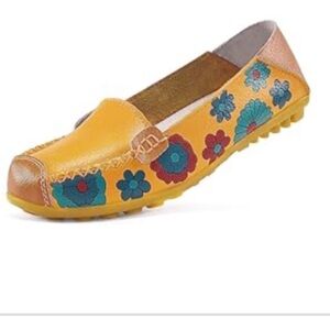 Ablanczoom Flats Loafers Shoes Women’s Comfortable Faux Leather Floral Print 9.5